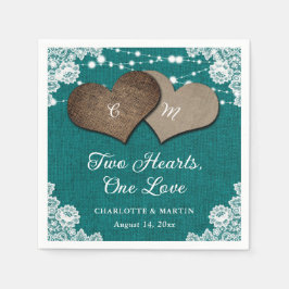 Guardanapo De Papel Luzes de Corda Rústicas de Renda e Azul Turquesa p