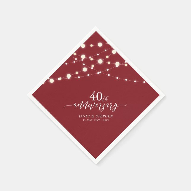 Guardanapo De Papel Luzes de Corda | Vermelho Rubi 40º Aniversário de  (Canto)