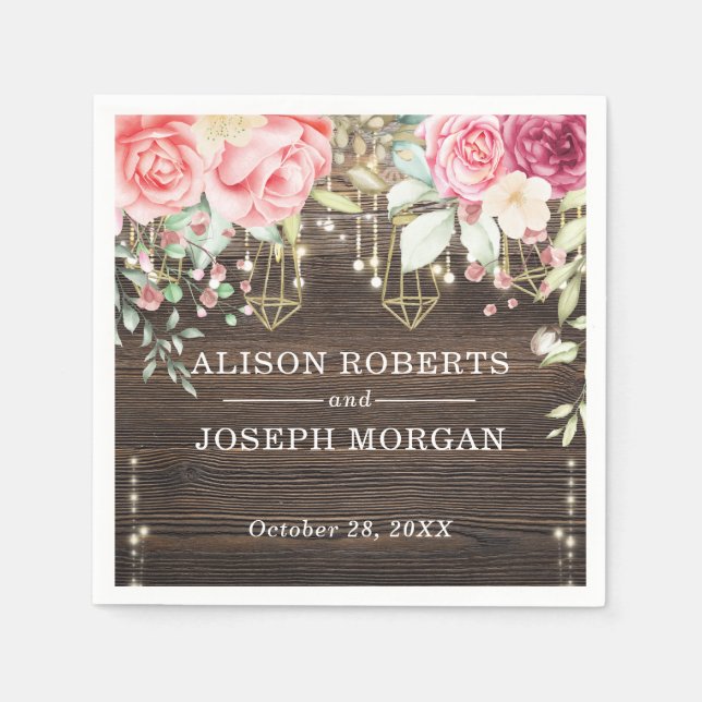 Guardanapo De Papel Luzes de Cordas Florais de Madeira Rústica (Frente)