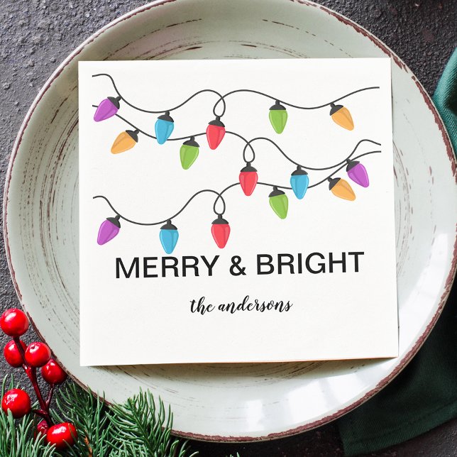 Guardanapo De Papel Luzes de Natal Personalizadas em Papel (Christmas String Lights Personalized Paper Napkins)