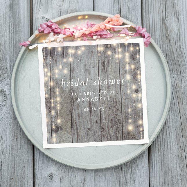 Guardanapo De Papel Luzes Rústicas Chuveiro de Noiva de Madeira (Rustic String Lights Wood Texture Bridal Shower Napkins)