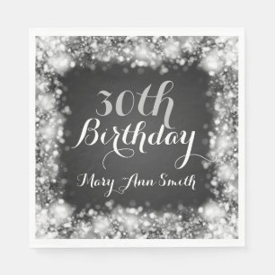 Guardanapo De Papel Luzes Sparkling de prata do aniversário de 30 ano