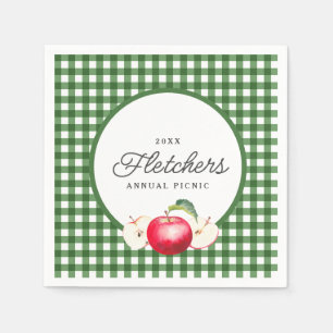 Guardanapo De Papel Maçã Vermelha e Gingham Verde Personalizado Botâni