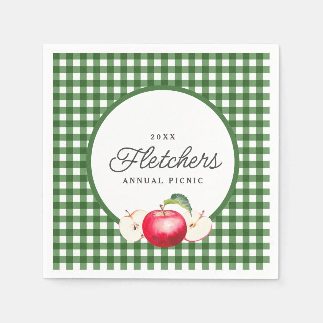 Guardanapo De Papel Maçã Vermelha e Gingham Verde Personalizado Botâni (Frente)