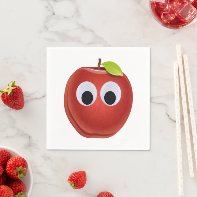 Guardanapo De Papel Maçã Vermelha Engraçada com Olhos Googados (Insitu)