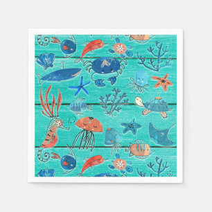 Guardanapo De Papel Madeira Azul Turquesa Rústica & Amigos Caprichosos