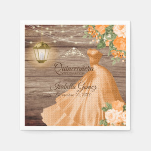 Guardanapo De Papel Madeira de Quinceañera e flores alaranjadas