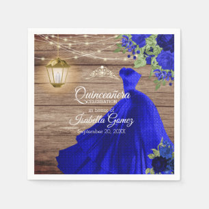 Guardanapo De Papel Madeira de Quinceañera e flores azuis escuro