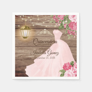 Guardanapo De Papel Madeira de Quinceañera e flores malva cor-de-rosa