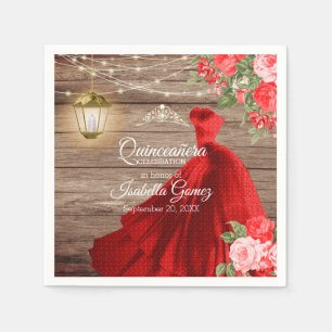 Guardanapo De Papel Madeira de Quinceañera e flores vermelhas