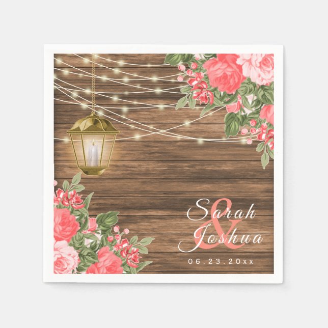 Guardanapo De Papel Madeira, Lanterna e Flor de Coral (Frente)