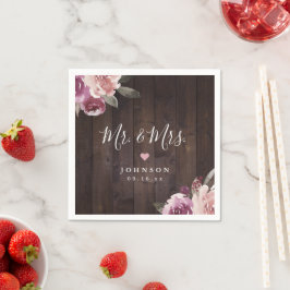 Guardanapo De Papel Madeira rústica floral púrpura do Sr. e Sra. Casam