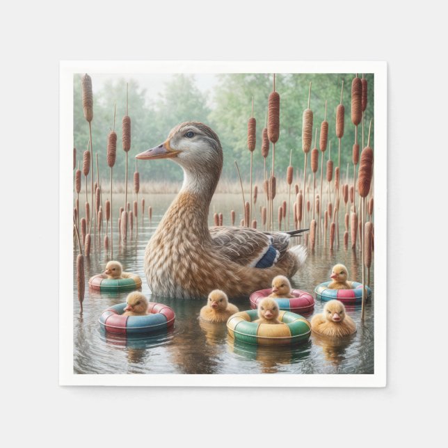 Guardanapo De Papel Mãe Mallard Duck Com Duelos (Frente)