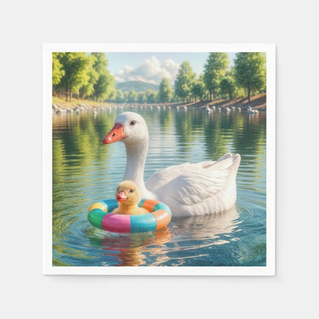 Guardanapo De Papel Mãe Pato Branco Com Duque (Frente)