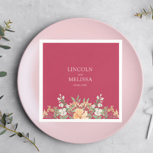 Guardanapo De Papel Magenta, Pêssego e Livro Branco Floral
