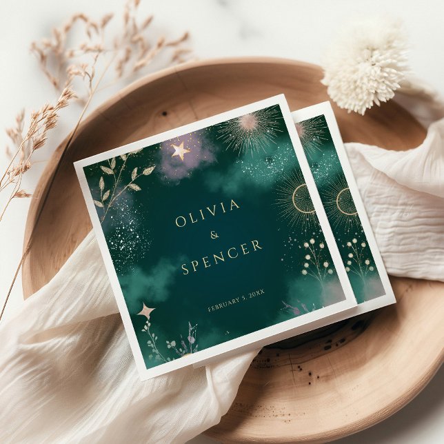 Guardanapo De Papel Magia Celestial Lua e Estrelas Casamento Esmeralda (Criador carregado)