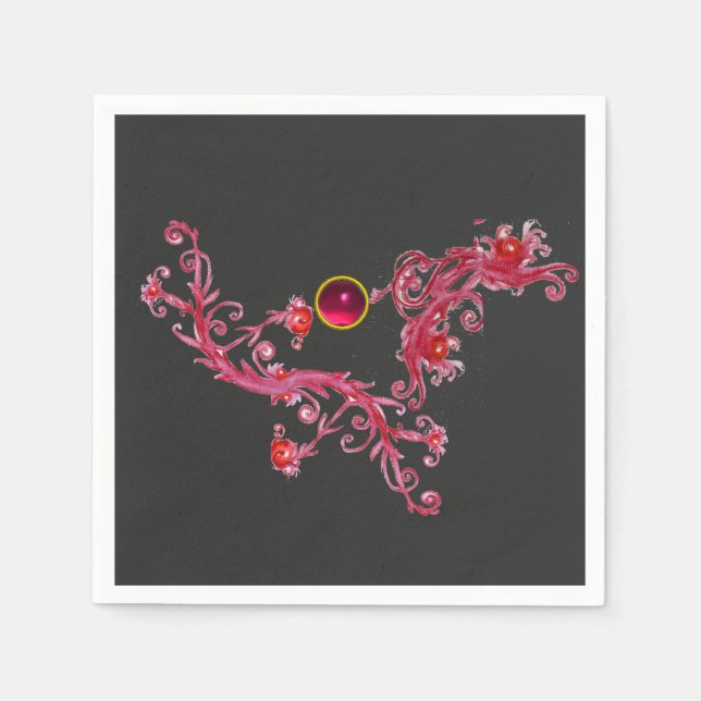 Guardanapo De Papel MAGIC BERRIES Red Floral Swirings With Gemstone (Frente)