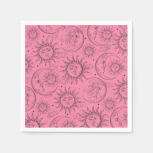 Guardanapo De Papel Mágica Cor-de-Rosa Vintage Sol Lua Estrelas Celest