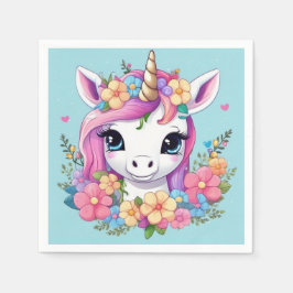 Guardanapo De Papel Magical Baby Unicorn with Flowers