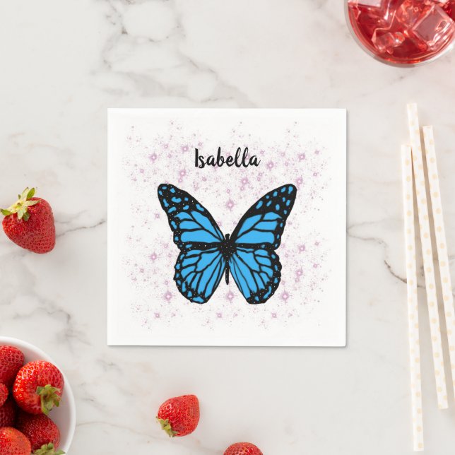 Guardanapo De Papel Magical blue butterfly pink glitter art (Insitu)