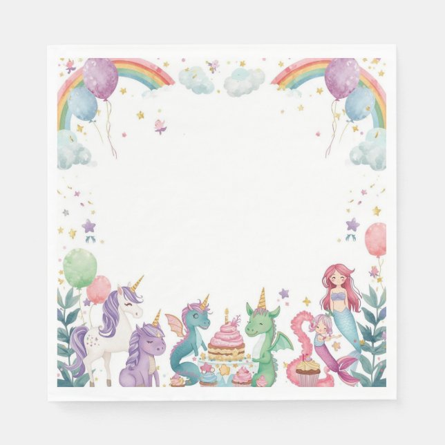 Guardanapo De Papel Magical Mermaids Unicorns Rainbow Personalized (Frente)