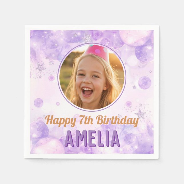 Guardanapo De Papel Magical Purple Photo Birthday Party  (Frente)