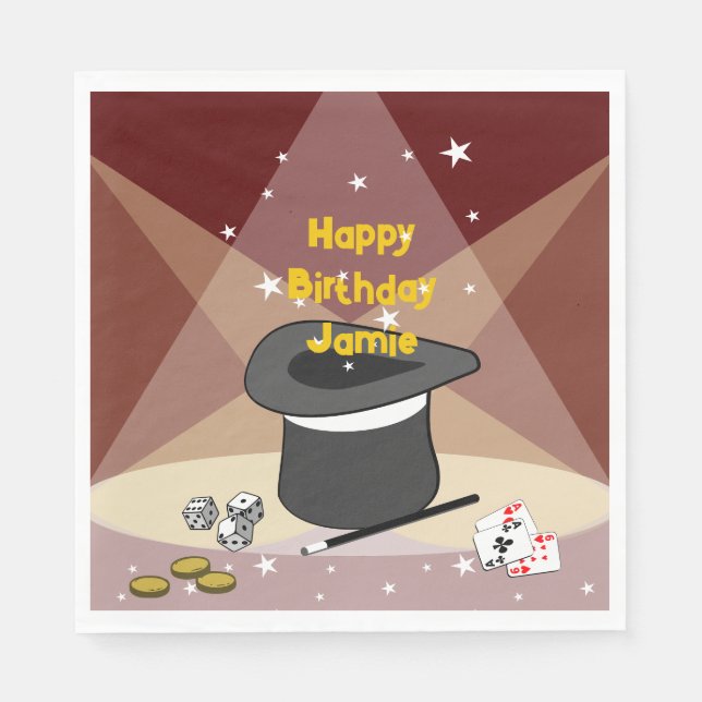 Guardanapo De Papel Mágico Feliz Aniversário, Nome Vermelho (Frente)