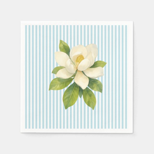 Guardanapo De Papel Magnolia Flower Custom Wedding Blue Stripe (Frente)