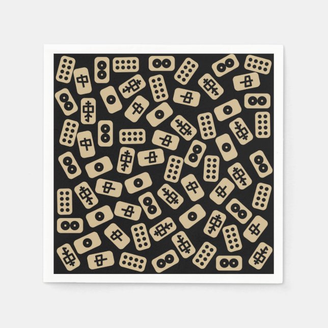 Guardanapo De Papel Mahjong azulejo castanho em preto (Frente)
