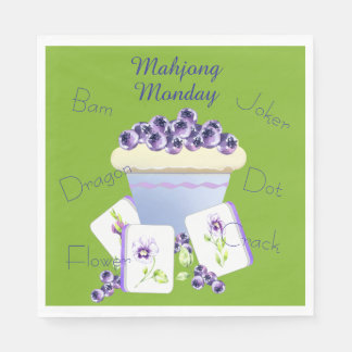 Guardanapo De Papel Mahjong Tiles and Blueberry Cupcake Paper Napkin