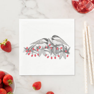 Guardanapo De Papel Maine Chickadee Bird Feriado de inverno Neve