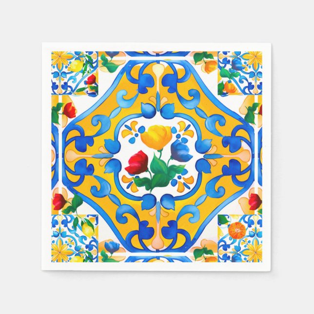 Guardanapo De Papel Majolica, limão, azulejos sicilianos, (Frente)