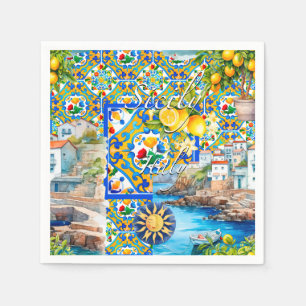 Guardanapo De Papel Majolica, limão, azulejos sicilianos,