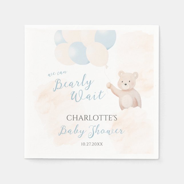 Guardanapo De Papel Mal Podemos Esperar | Chá de Bebê do Menino Urso d (Frente)