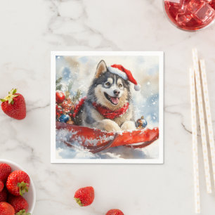 Guardanapo De Papel Malamute do Alasca em Trenó Deixe Nevar Natal