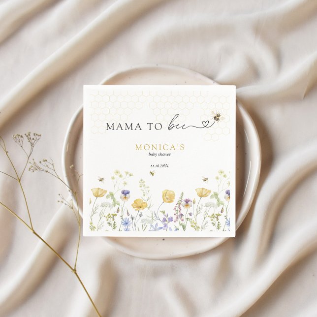 Guardanapo De Papel Mamãe para o Chá de fraldas de Jardim Russo de Flo (mama to bee baby shower custom napkins wildflowers bees aesthetic )