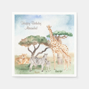 Guardanapo De Papel Mamães de aquarelas e animais bebês africanos