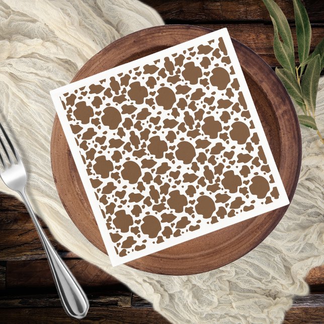 Guardanapo De Papel Manchas de Vaca Marrom Padrão de Couro de Vaca Fal (Brown Cow Spots Faux Cowhide Pattern Paper Napkins)