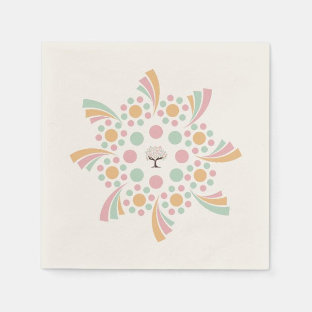 Guardanapo De Papel Mandala da Árvore da Vida Pastel  (Frente)