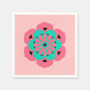 Guardanapo De Papel Mandala da flor de Lotus, rosa coral e turquesa