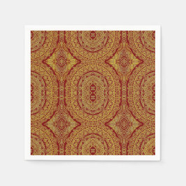 Guardanapo De Papel Mandalá Dourado Sobre Vermelho 