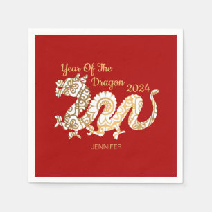 Guardanapo De Papel Mandala Dragon 2024 Vermelho de Ano Novo chinês