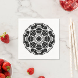 Guardanapo De Papel Mandala floral preto e branco