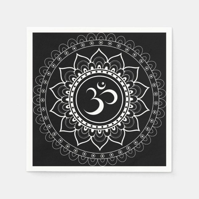 Guardanapo De Papel Mandala Om Preto (Frente)