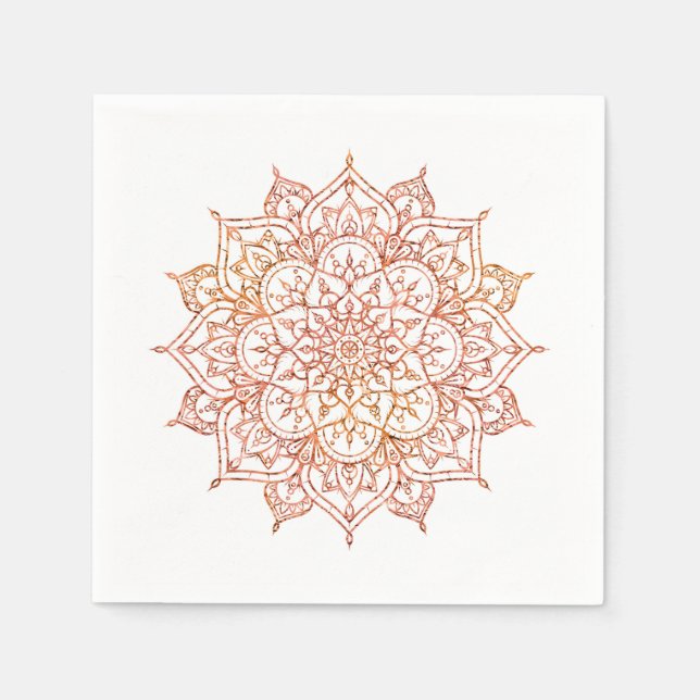 Guardanapo De Papel Mandala Rosa e Laranja no Glama Branco (Frente)