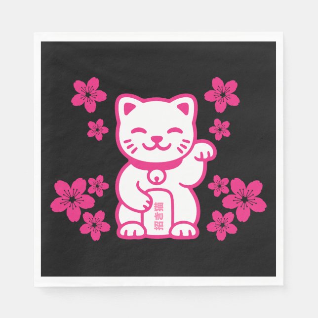 Guardanapo De Papel Maneki-neko japonês rosa (Frente)
