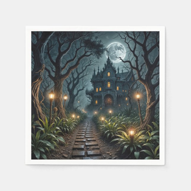 Guardanapo De Papel Mansão Assombrada de Halloween ao Luar (Frente)