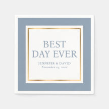 Manuscrito Moderno Dusty Casamento Dourado Azul Na