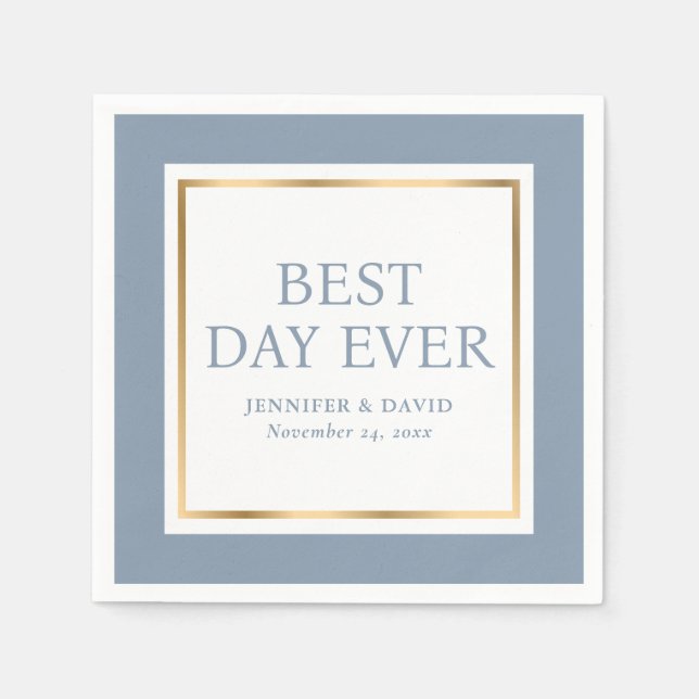 Guardanapo De Papel Manuscrito Moderno Dusty Casamento Dourado Azul Na (Frente)