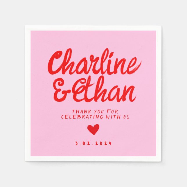 Guardanapo De Papel Manuscrito Pink Pastel Favorito de Casamento Retro (Frente)